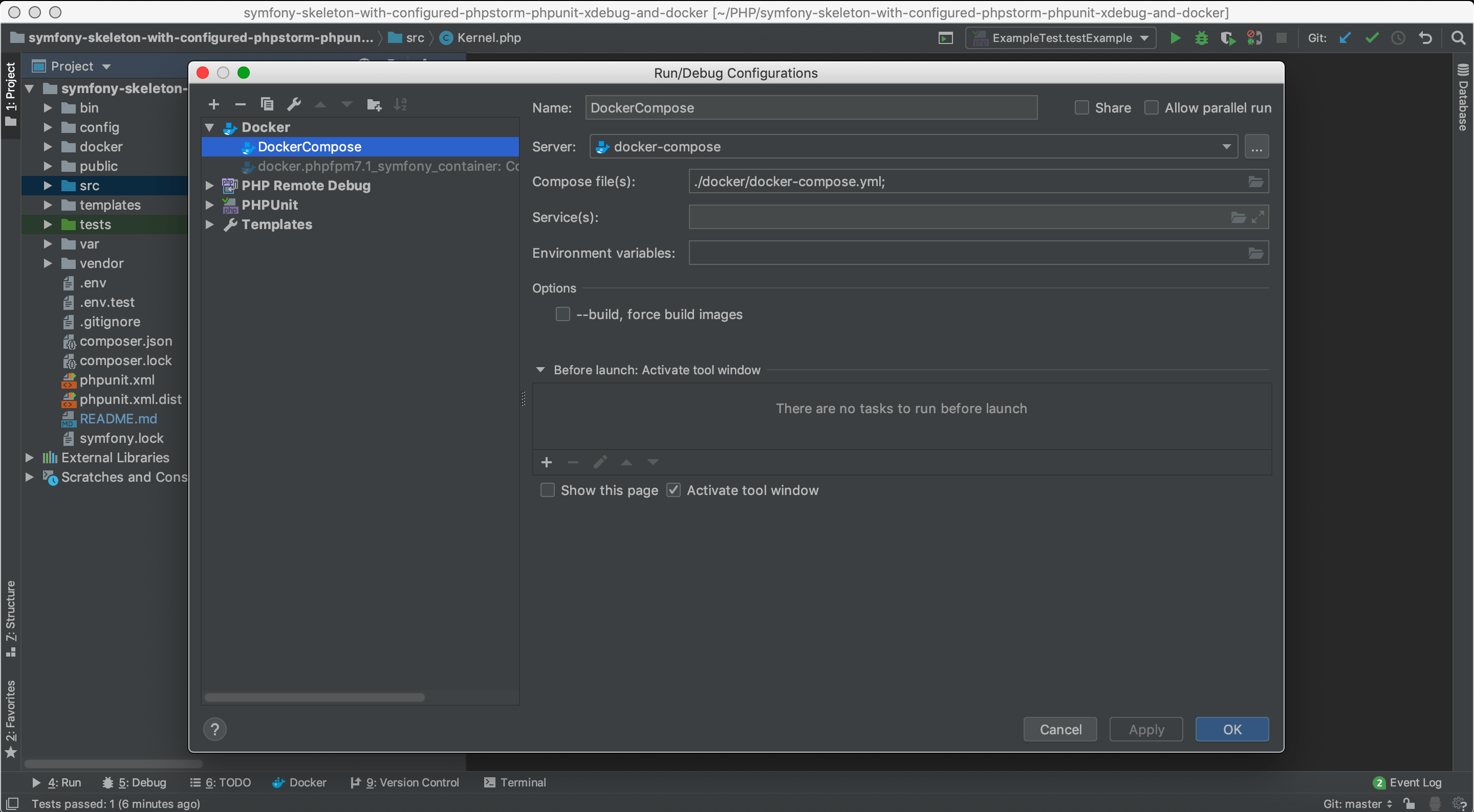Symfony setting up PhpStorm with Xdebug, Docker, PhpUnit (configuration)